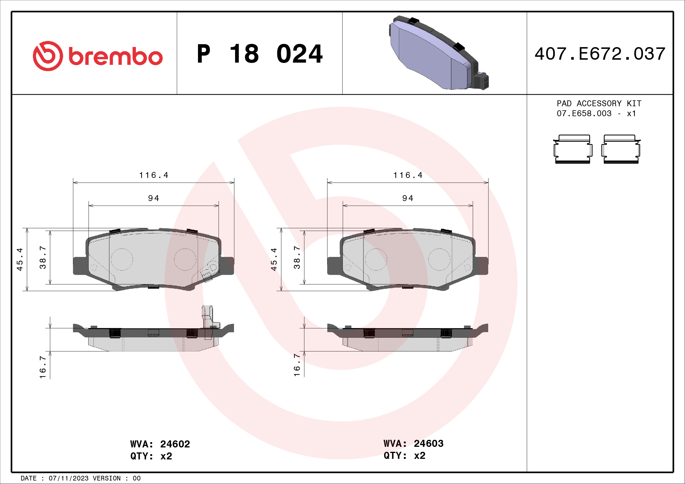 A.B.S. P 18 024 BREMBO Bremsbelagsatz, Scheibenbremse